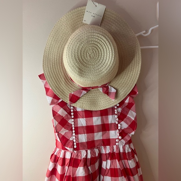 Girls Red and White Checkered Dress with Hat 5T - Picture 4 of 4